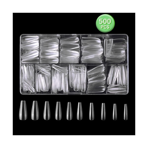 Falske negler Kiste falske negler Full deksellengde 500 stykker kunstige neglerspiss med etui for neglesalonger og DIY Nail Art, 10 størrelser