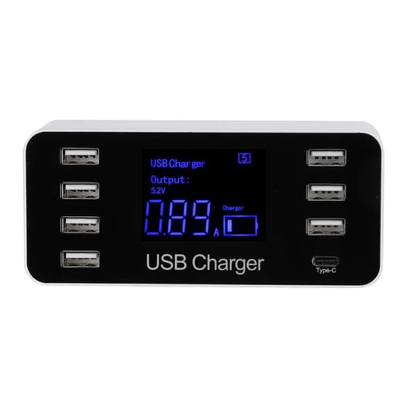 Samtidig 7 USB+1 USB ladestasjon med LCD hurtiglading Smart USB Hub