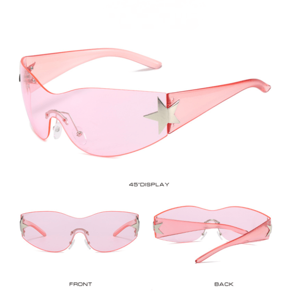 Y2K-indfattede solbriller til kvinder, mænd, trendy skjold, der er slået rundt solbriller Oversized mode solbriller uden stel, Sliver
