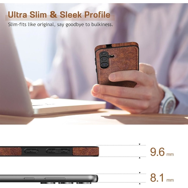 Samsung Galaxy S24+plus 6.7 tum Skal, Premium Läder Klassisk Lyx PU Halkfritt Grepp Robust Stötfångare Stöttåligt Fullständigt Kroppsskydd Brown
