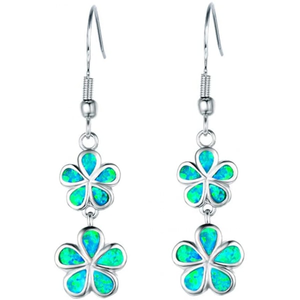 Trendiga örhängen med falsk opal och blommor, långa örhängen med krok, festliga smycken, present till kvinnor, gröna