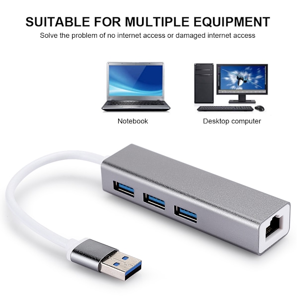 DM HE83 Aluminium Alloy Wired Netværkskort 100M USB 3.0 HUB Adapter USB til RJ45