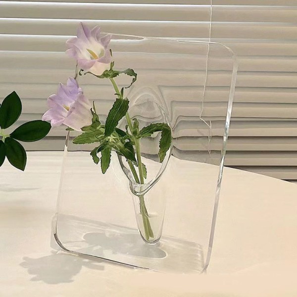 Kunst Fotoramme Vase Resin Multifunktionel Hydroponisk Blomster Vase til Kontor Hjem Transparent White