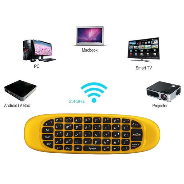 2.4G trådløst tastatur Seksakset gyroskop og fjernkontroll for Android Multimedia Control Function(Gul )