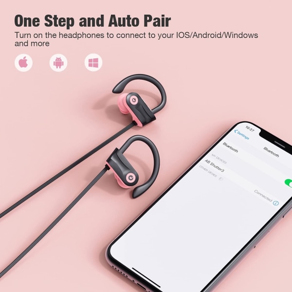 Bluetooth-hovedtelefoner, trådløse løbe-hovedtelefoner med 16 timers spilletid, HD Deep Bass Stereo IPX7 vandtætte øretelefoner Bluetooth 5.3 Sound Isolatio Pink