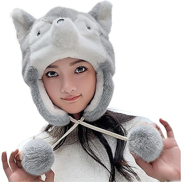Vinter Termisk Plysch Päls Öronlapp Ushanka Hatt Konstgjord Päls Vindtät Huva Beanie Djurtema Kostymhatt för Män Kvinnor