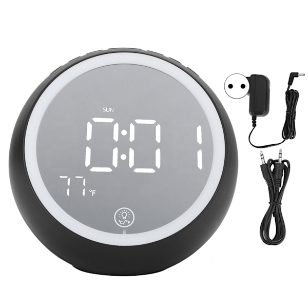 Rund liten nattlampa larmklocka Bluetooth-högtalare USB-musikspelare 110-240V svart EU