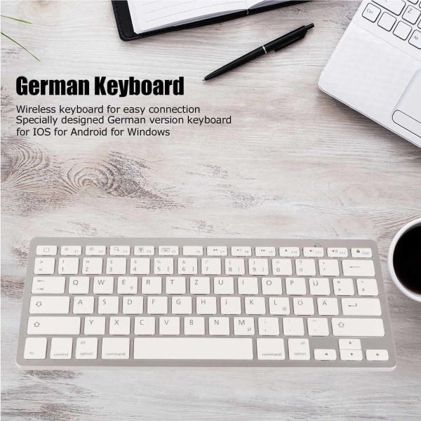 Trådløst tastatur Bærbart Universal Slim Silent Trådløst Bluetooth Tysk tastatur til IOS til Android til Windows