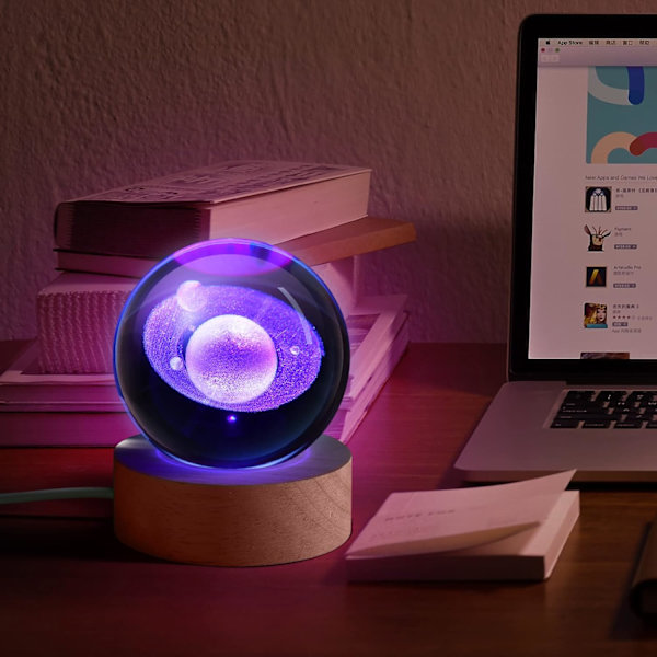 3D Galaxy Krystallkule Nattlys for Barn med Fargerik LED Lys Base, Fargeskiftende Lys med Fjernkontroll som Bursdagsgave