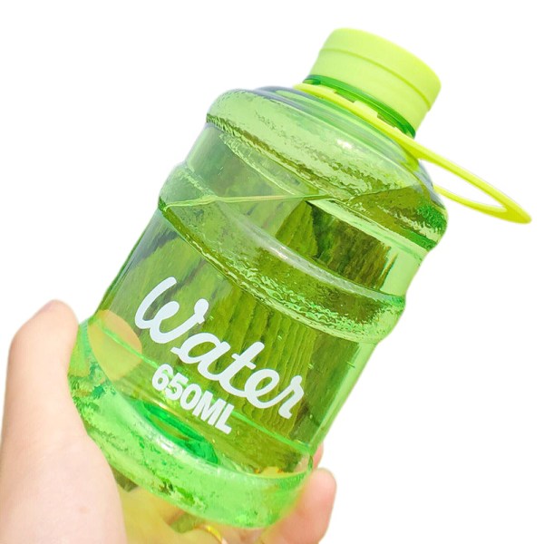 Mini Liten Ren Hinkkopp Plast Vattenkopp Vatten [Transparent Grön] 650ml Singelkopp + Koppborste + Snöre