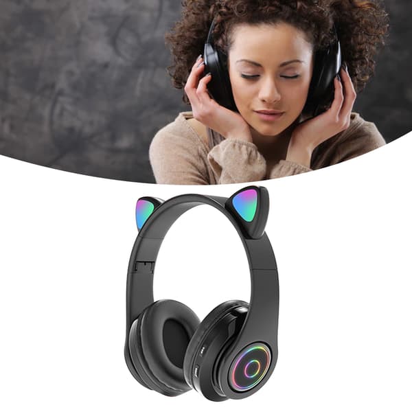 Kattøre Bluetooth-headset Søtt Stereo Justerbart Oppladbart Trådløst Musikk-headset med Lys for Jenter Gutter