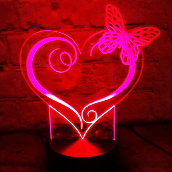 3D Hjärtformad LED Nattlampa Illusion Nattlampa 16 Färgväxlande Bordsskiva Dekoration Present Akryl Platt ABS Bas USB Kabel Leksak