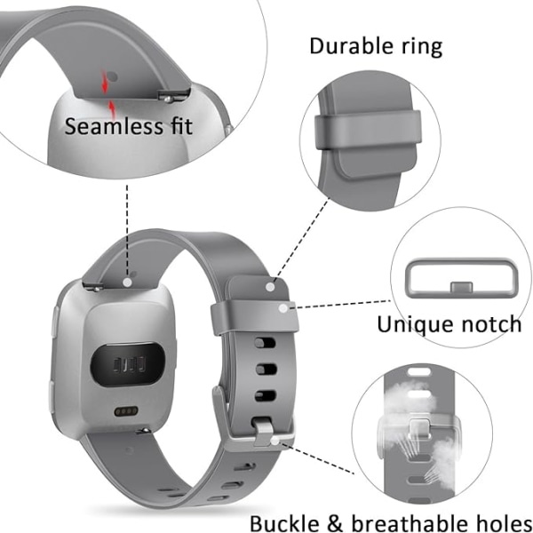 Det smarta klockarmbandet är kompatibelt med Fitbit versa Smartwatch, versa 2 och versa Lite se-klockor för kvinnor och män（Grå-L）