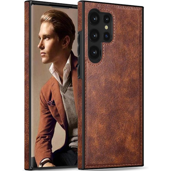 Samsung Galaxy S24Ultra 6.8 tuuman suojakotelo, Premium-nahkaa, klassinen ylellinen PU, liukumaton ote, kestävä puskuri, iskunkestävä, täysi suoja Brown