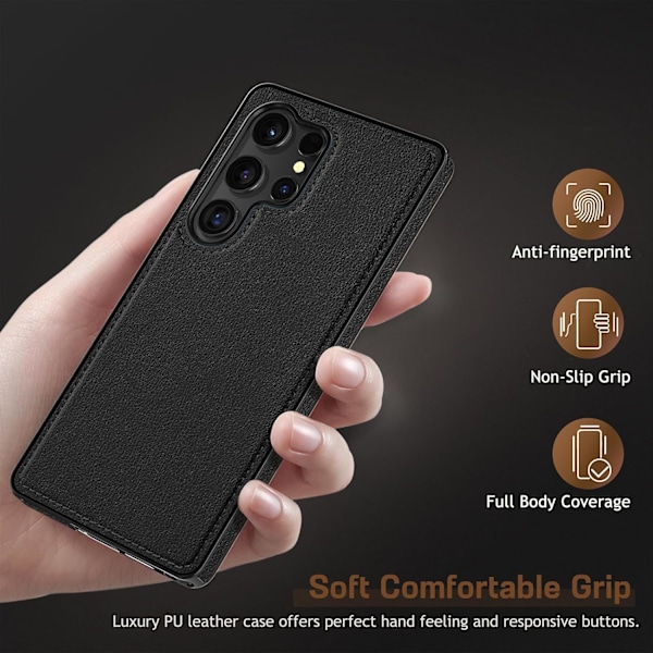 Samsung Galaxy S25Ultra 6.9 tommer Cover, Premium Læder Klassisk Luksus PU Skridsikker Robust Bumper Stødsikker Fuld Beskyttende Black