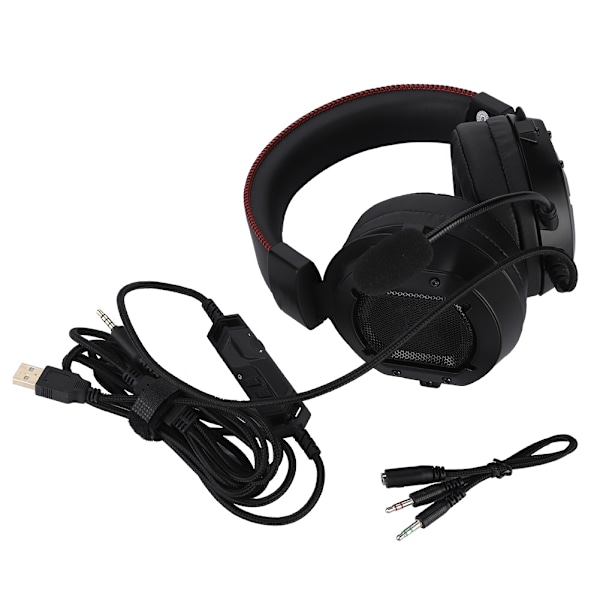 3,5 mm USB Stereo Bass Gaming Headset RGB Lys E-sports Kablet Hovedtelefon + Mikrofon