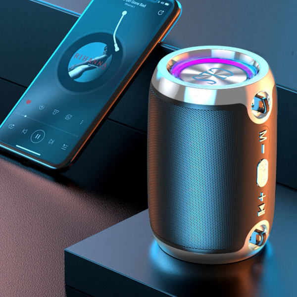 Smart Bluetooth-højttaler med dobbelt membran, stereo surround-subwoofer, trådløs højttaler med høj lydstyrke til udendørs og hjemmet, sort Plus-udgave