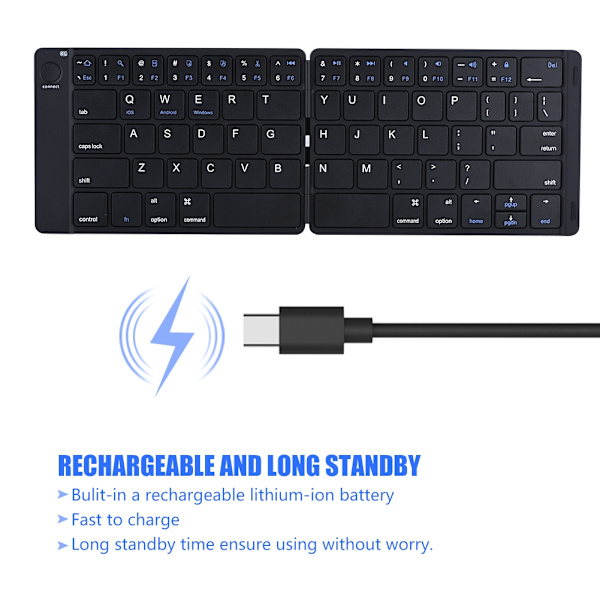 Genopladeligt bærbart læderfoldbart Bluetooth trådløst tastatur til IOS/Android/Windows/iPad
