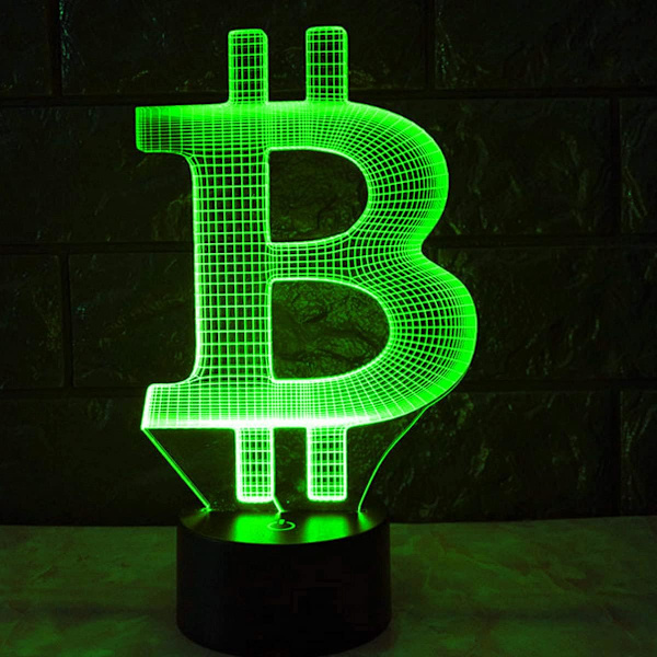 3D Bitcoin Natlampe Illusion 7 Farveskiftende Berøringskontakt Bordskrive Dekorationslamper Gave med Akryl Flad ABS Base USB Kabel Legetøj