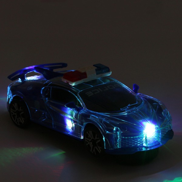 (Two Pieces) Electric Universal Music Car Glowing, Toy Gift Inertia Sports Car (Inertial Police Car-Lighting Music-Blue)