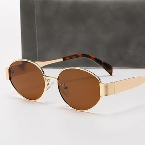 Retro soikeat aurinkolasit naisille miehille, trendikkäät aurinkolasit, klassiset sävyt, UV400-suoja Gold/Brown
