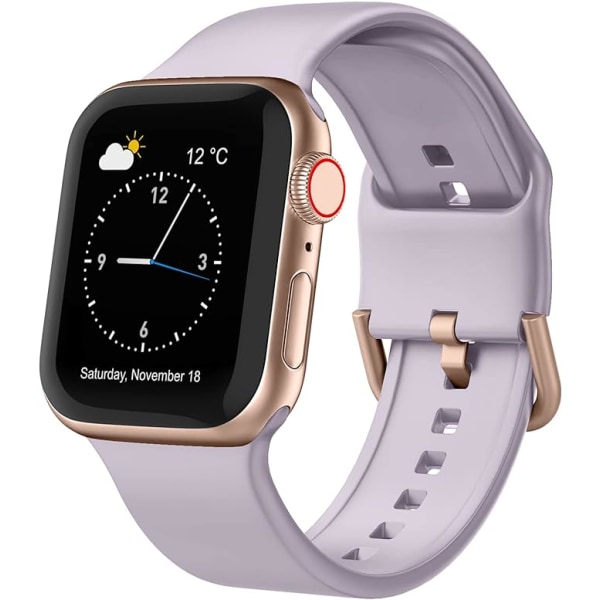 Applen watch ranneke pehmeä silikoni Sports Wristband -vaihtoranneke, sopii koko Iwatch-sarjaan (Lavender-Grey 38/40/41mm)