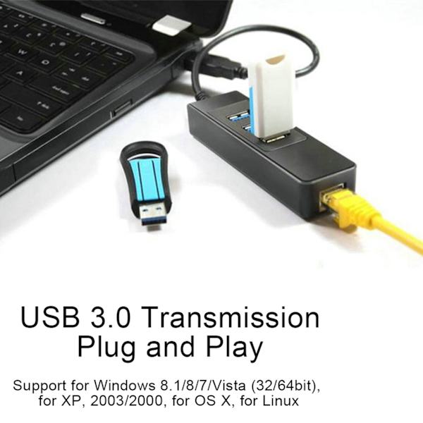 DM HE27 RTL8153 USB 3.0 Ethernet-muunninsovitin 3-porttisella 3.0-keskittimellä RJ45-liitäntään, ajurivapaa