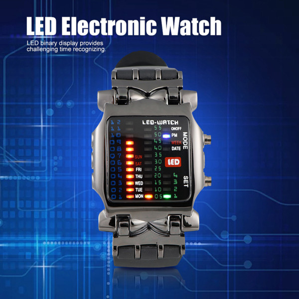 Man Kvinna Elektronisk LED- watch PU-rem Datum Funktion Armbandsur