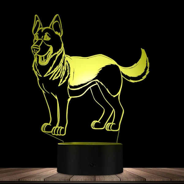 3D Ulvehund Nattlys Lampe Illusions LED 7 Farge Skiftende Berøringssensor Bord Pult Dekor Lamper Akryl Flat ABS Base USB Kabel Leke (Buss)