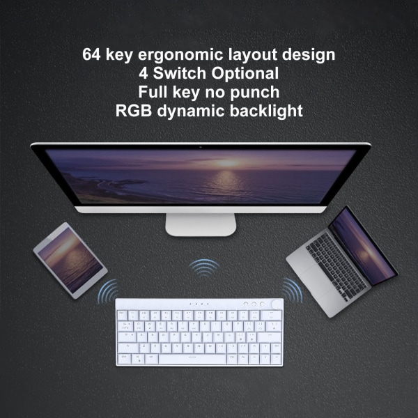 Mekanisk tastatur 64 Key Plus RGB 3 Modusknapp Design Ergonomisk layout 4 bryter Valgfritt hvitt tastatur for IOS Brown Switch