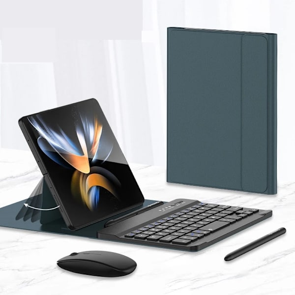 Langaton näppäimistö taittuva nahkakotelo Samsung Galaxy Z Fold 4 / Fold 3 taittuvaan puhelimeen luova jalusta hiiri kynä