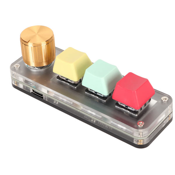 USB Mini 3-näppäiminen näppäimistö nupilla DIY ohjelmoitava Type C -liitäntä sininen kytkin Yhden käden näppäimistö pelaamiseen Värikäs