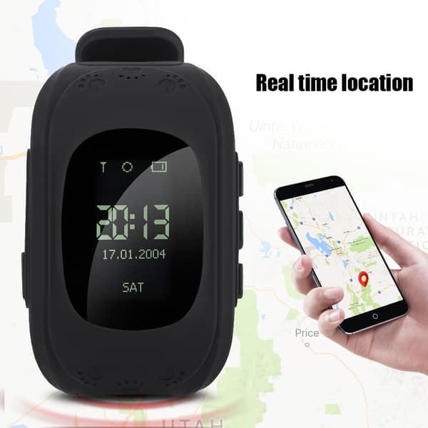 Børne smartwatch med anti-tabt GPS-tracker, sikker touchskærm (sort)