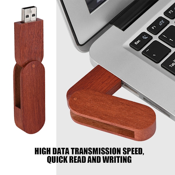 Roterende Woody USB 2.0 Minnelagringsenhet Tommelfingerstasjon U-disk (Rose Wood, 64 GB)