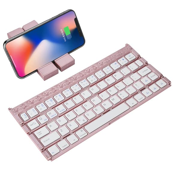Universell sammenleggbart trådløst Bluetooth-tastatur for Windows/Android/IOS-nettbrett, roségull
