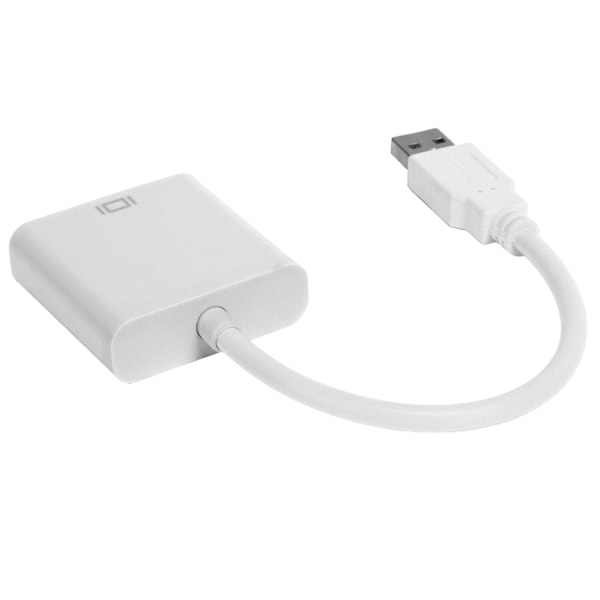 USB3.0 til VGA-omformer 5 Gbps HD 1080P-adapterkabel 15-pin hunnekstern videokort hvit