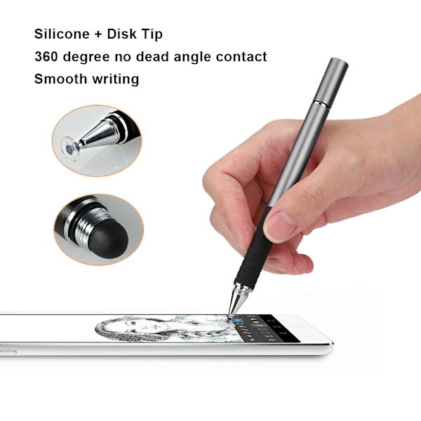 S12 2-i-1 ledende klut silikon sugekopp dobbel berøring full metall plate maling stylus grå