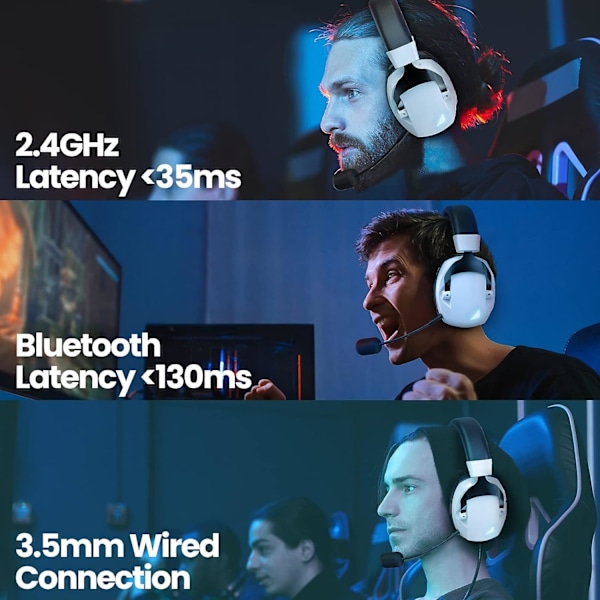 Bluetooth 5.2 langattomat pelikuulokkeet irrotettavalla ja joustavalla melunvaimennusmikrofonilla, 2.4 GHz pelikuulokkeet 3D-stereokuulokkeilla