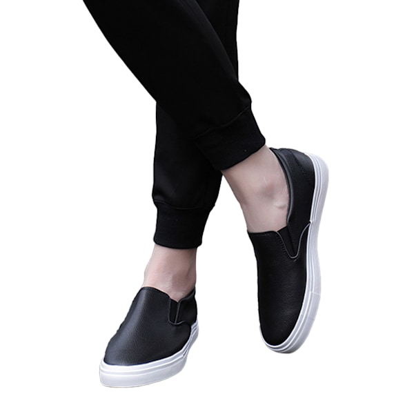 Herr Plattform Slip-On Skor Rund Tå Mjuk Sula Herr PU Läder Casual Skor för Herrar Svart 44