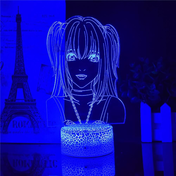 Misa Amane 3D Illusion LED Lys MisaMisa Anime Figur Nattelys Kreativ Sød Pige Soveværelse RGB Skrivebordslampe Feriefejring (Lava Base)