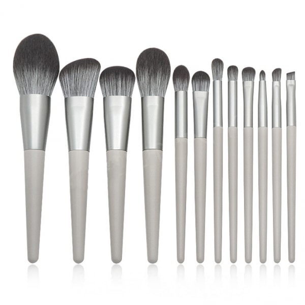Sæt med 12 koniske træhåndtag makeup børster, grå håndtag løse pulver børster Beauty Makeup Tools