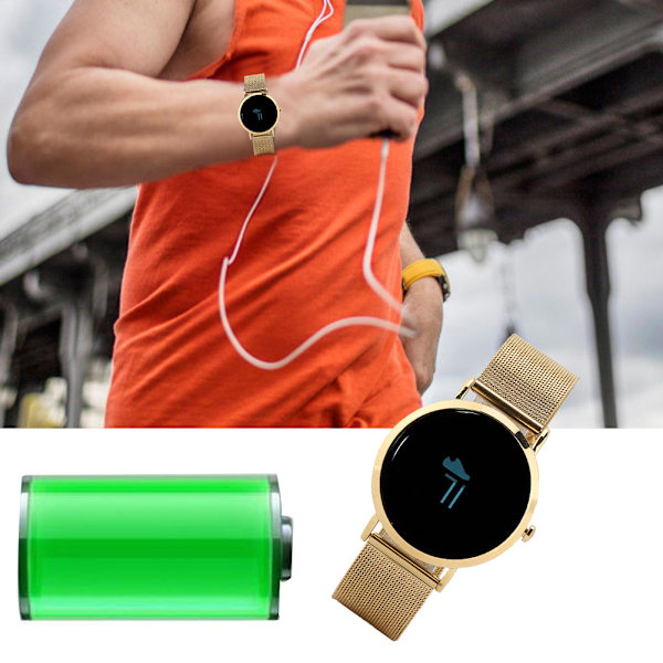 Vattentät smart armband armband sport sömn hjärtfrekvens inspelare (guld stålarmband)