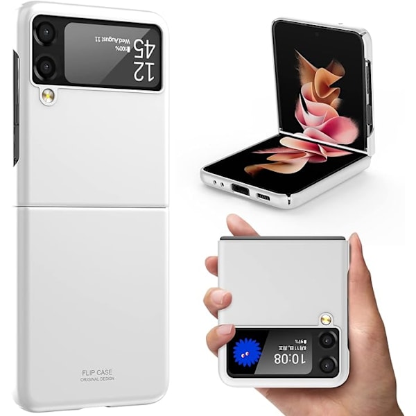 Samsung Galaxy Z flip 3 fodral, ultratunt hårt PC, stöttåligt, hopfällbart, fallskyddat och slitstarkt （Vit）