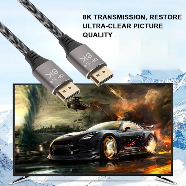 DP 1.4-kabel - 8K 4K - 32,4 Gbps båndbredde - Datakabel til computerskærm - 1 m/3,28 fod