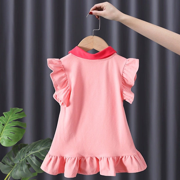 Baby Pigekjole Sommer Pink Sød Elegant Prinsessekjole POLO Stil Fødselsdagsfest Tøj 1-4 År Gammel 130cm