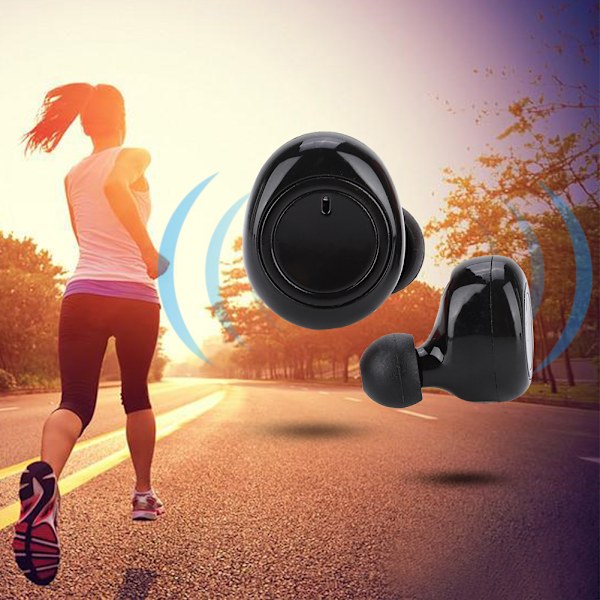 Bluetooth-øretelefon 5.0 Mini trådløst headset Sport Earbud med opladningsboks (sort)