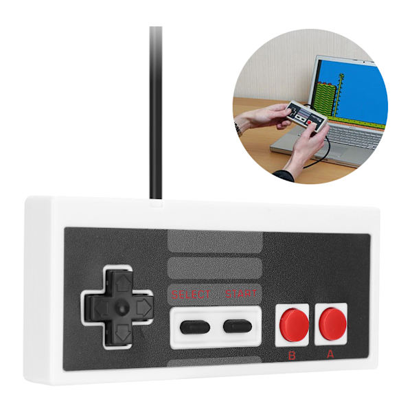 Klassinen langallinen USB-peliohjain, alun perin suunniteltu NES Mini -konsolille (valkoinen)