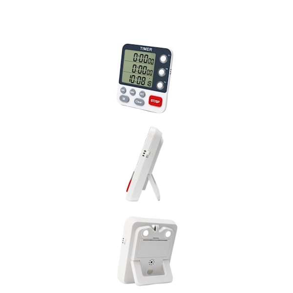 Digital dobbelt køkkentimer, 3 kanaler tæller op/ned timer, madlavningstimer, stort display, høj lydstyrkealarm og blinkende lys med magnetisk bagside, S
