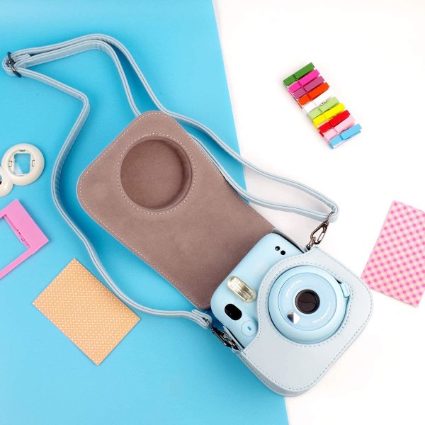 Beskyttende og bærbar taske kompatibel med Fujifilm til Instax Mini 12/11 Instant-kamera med tilbehørslomme og justerbar rem, blå