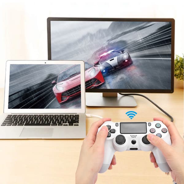 Plastik ABS V2 Program Intelligent Trådløs Bluetooth Gamepad Spil Controller med Hovedtelefon Hul til PS4 Hvid